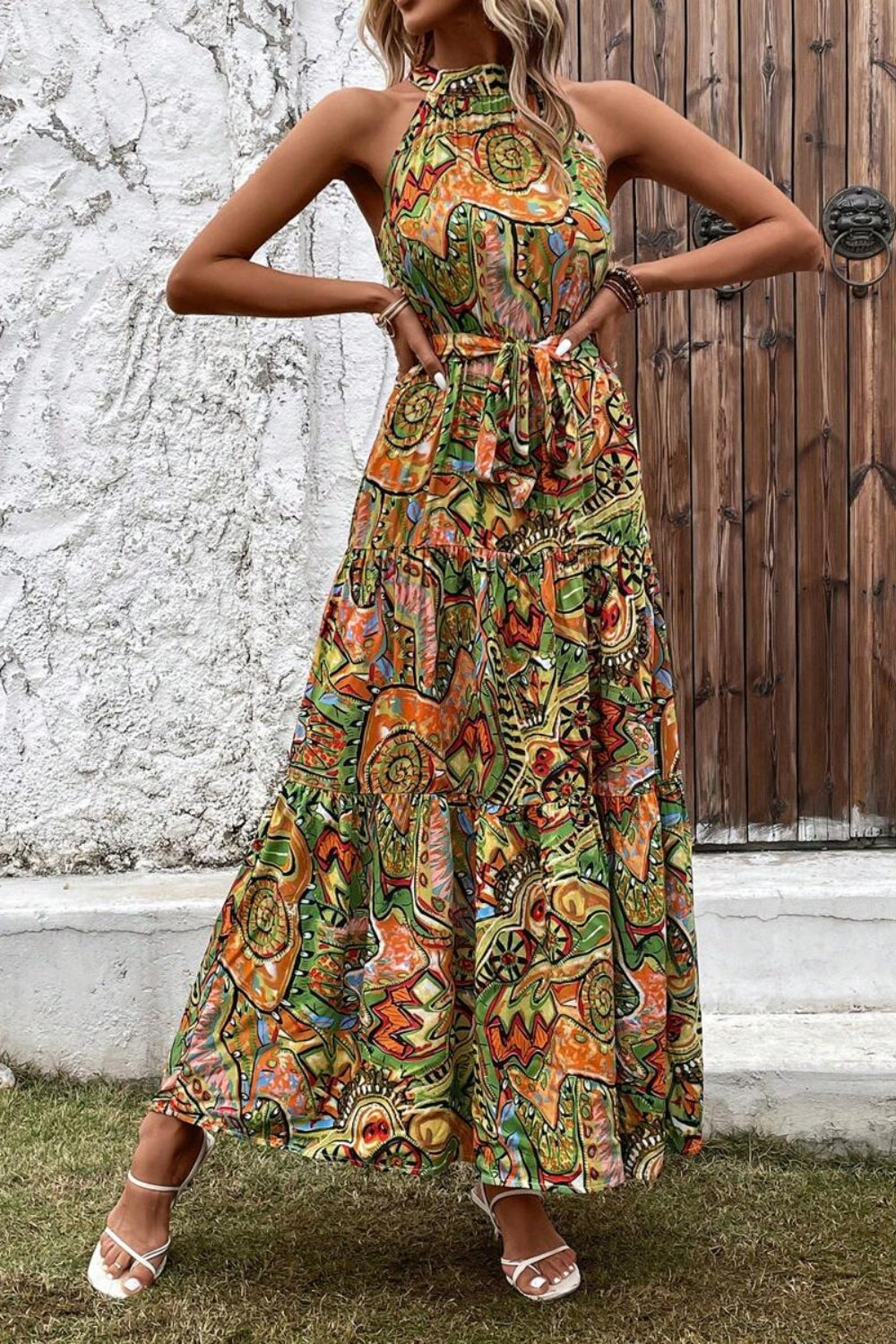 Tied Slit Floral Sleeveless Dress - store name